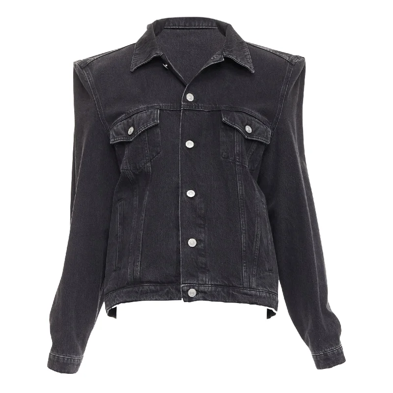Balenciaga Demna washed denim power shoulder boxy jacket Wool Jacket Cashmere Jacket Tweed Jacket