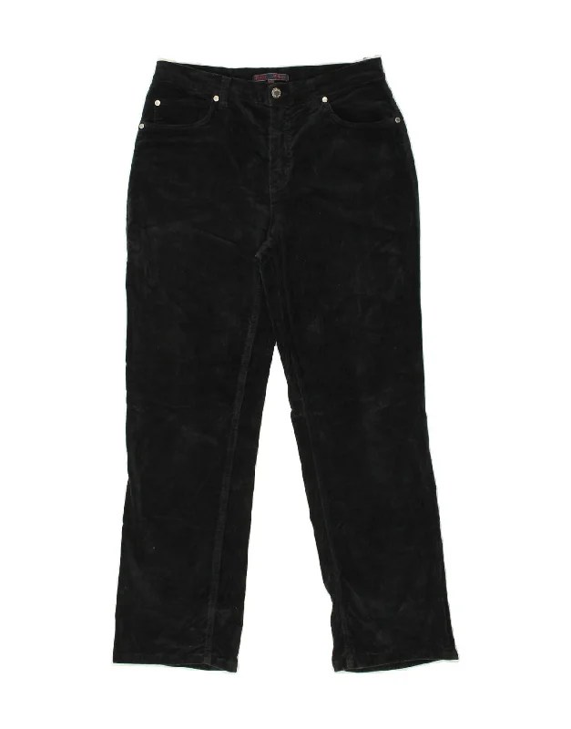 LES COPAINS Womens High Waist Corduroy Trousers IT 46 Large W28 L28 Black Trousers Denim Blue
