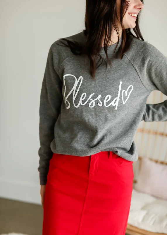 Gray Blessed Heart Sweatshirt Hoodie with Zipper Placket Modern Functional