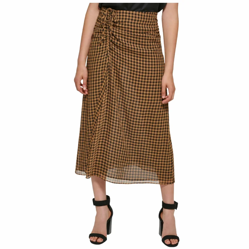 CALVIN KLEIN - Ruched Check Print MIDI Skirt wool skirt warm