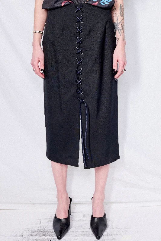 Black Suiting Laced Midi Skirt lightweight skirt design