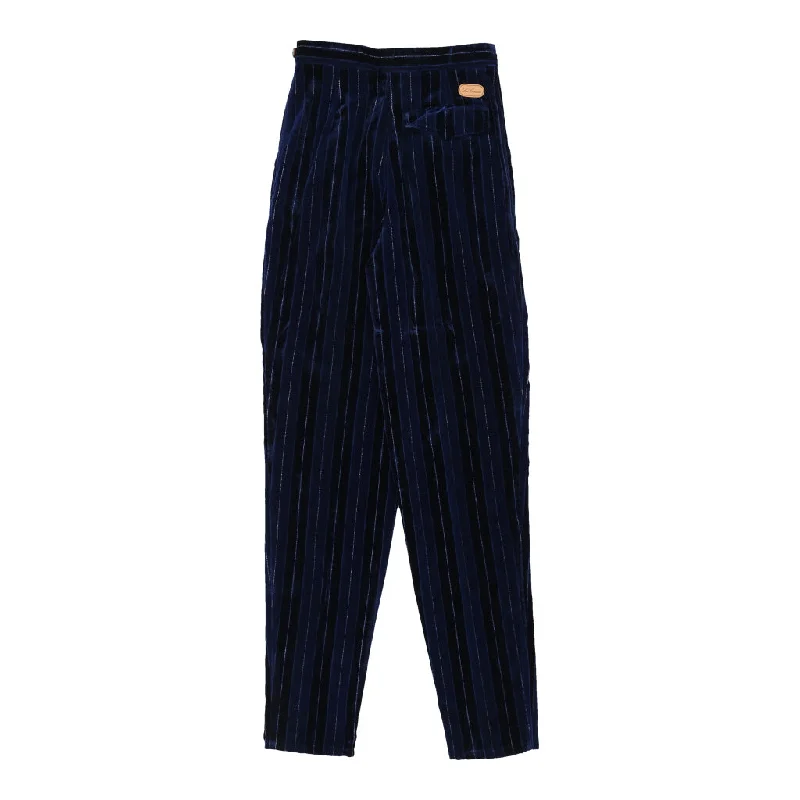 Les Copains Striped Trousers - 24W UK 4 Blue Cotton Blend Trousers practical easy-care