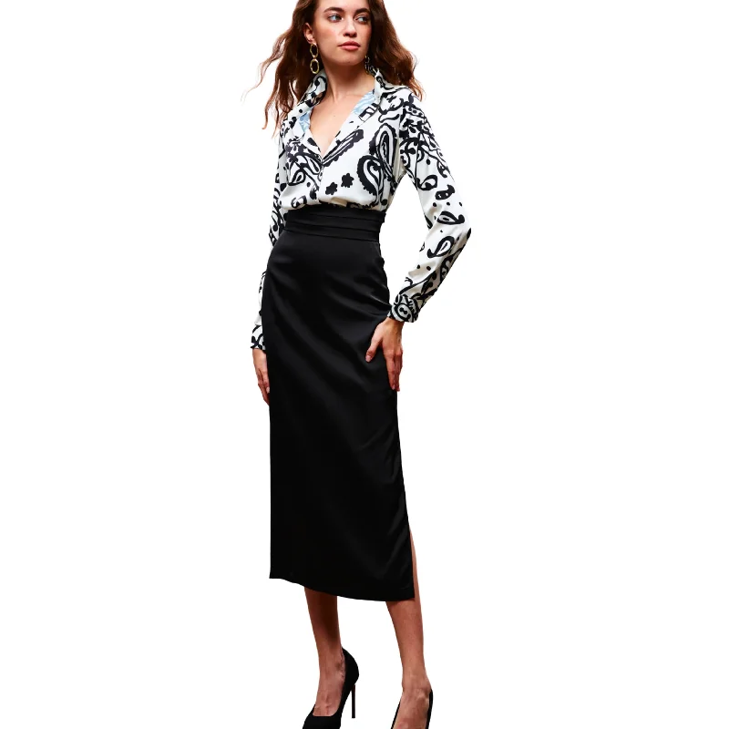 SATEEN - Waist Pleat Detailed Satin Skirt midi skirt versatile