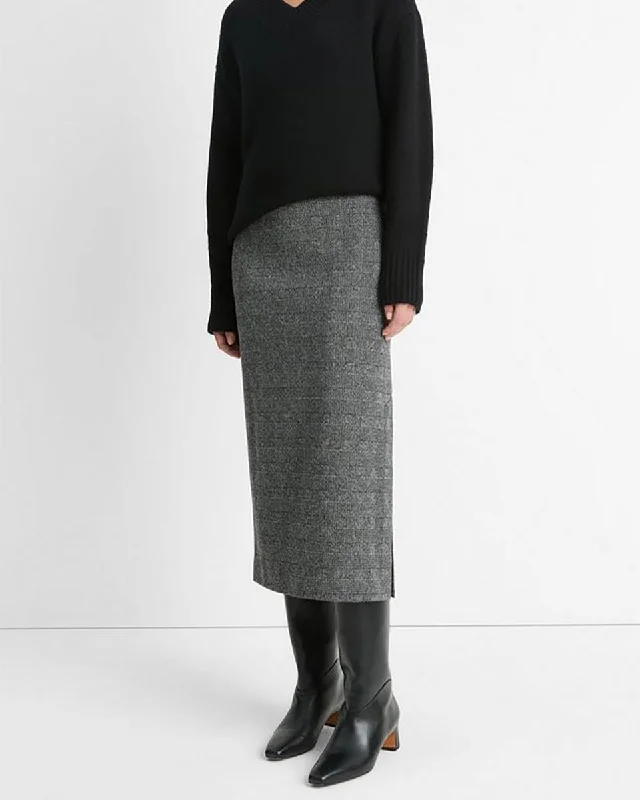 Glen Plaid Italian Cotton-Blend Side-Slit Skirt corduroy skirt cozy