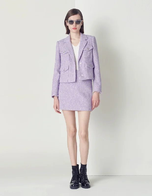 MARYLING NOTCH-LAPEL Long SLEEVES TWEED JACKET Striped Jacket Polka Dot Jacket Floral Jacket