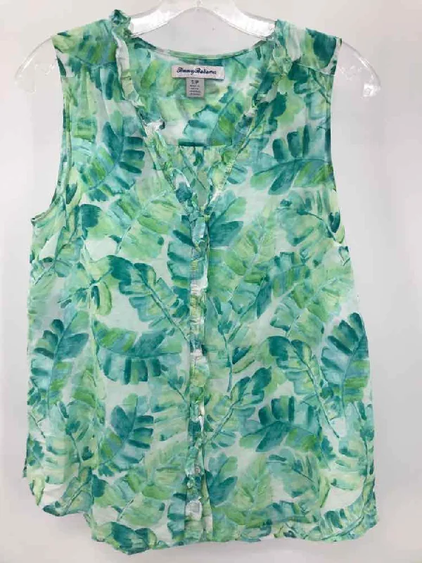 Pre-Owned Tommy Bahama Green Size Small Printed Button Down Tank Top halter tank top