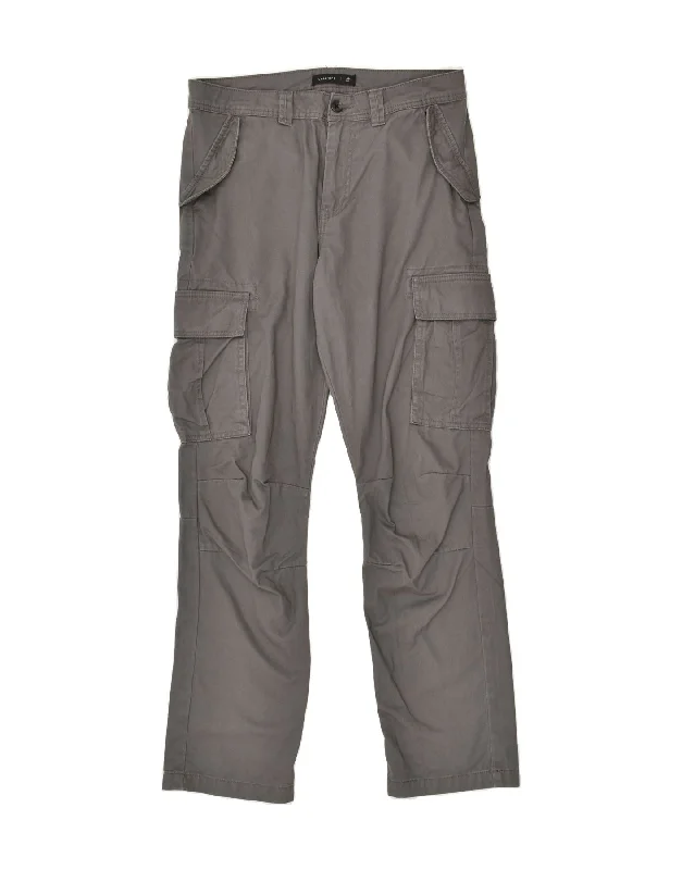VINTAGE Womens Straight Cargo Trousers IT 46 Large W34 L30 Grey Cotton Trousers Tapered Slim Fit