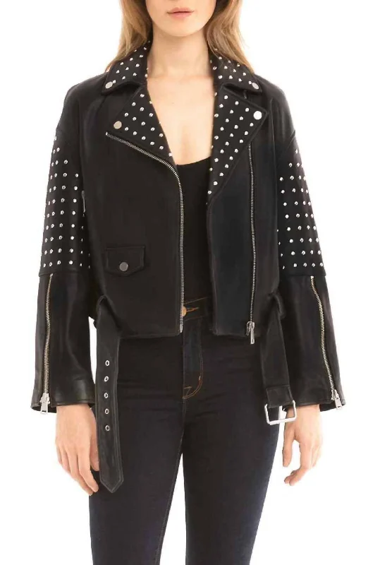 Belted Studded Moto Biker Asymmetrical Leather Jacket In Black Herringbone Jacket Houndstooth Jacket Plaid Jacket