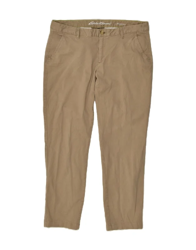 EDDIE BAUER Womens Boyfriend Fit Chino Trousers US 12 Large W34 L29  Brown Wide Leg Loose Fit Mid Waist