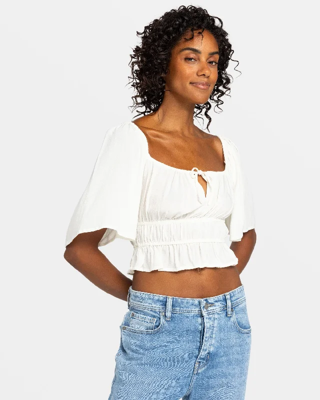 Dawn Winds Crop Top - Egret Mesh Canvas Denim