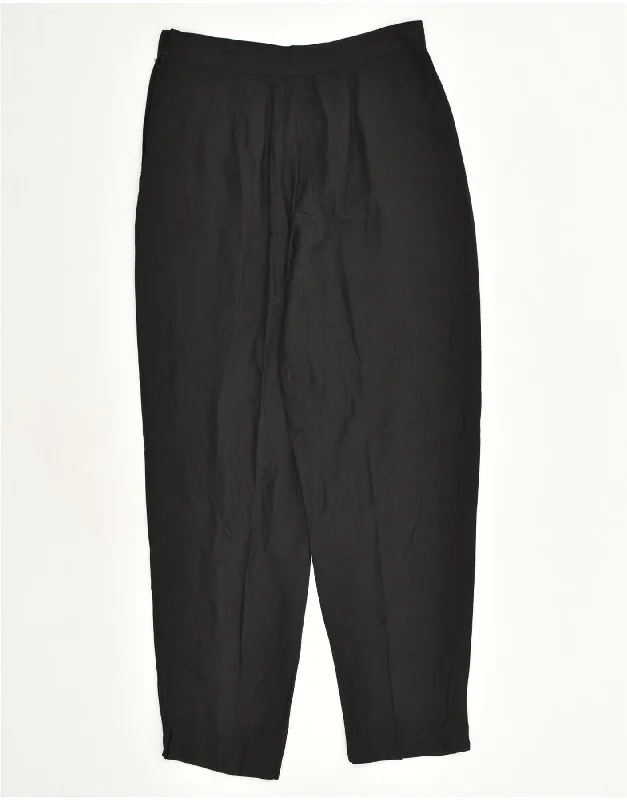 VINTAGE Womens High Waist Tapered Suit Trousers W28 L28 Black Linen Trousers Chinos Classic