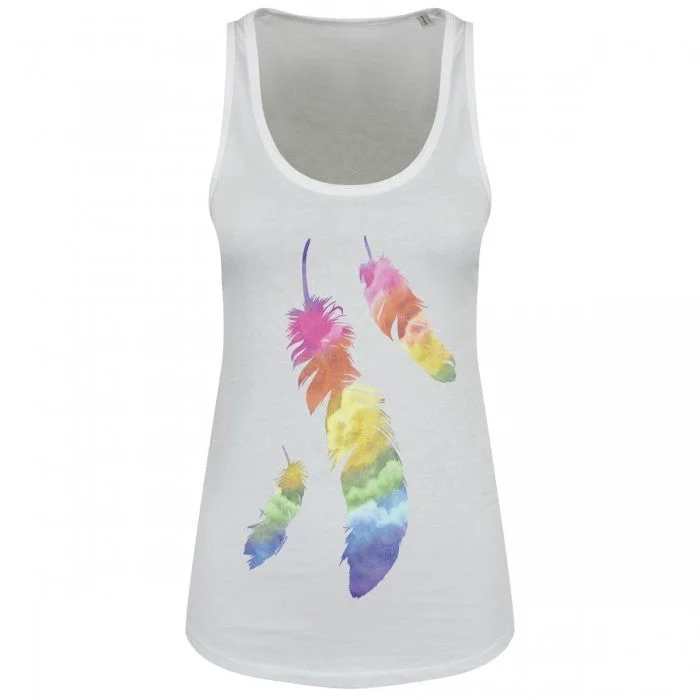 Grindstore Ladies/Womens Rainbow Feathers Floaty Tank cold shoulder tank