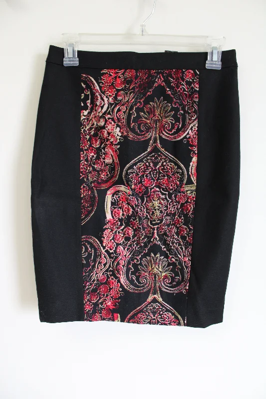 NEW Ann Taylor Black Red Paisley Skirt | 2 Petite wool skirt sturdy