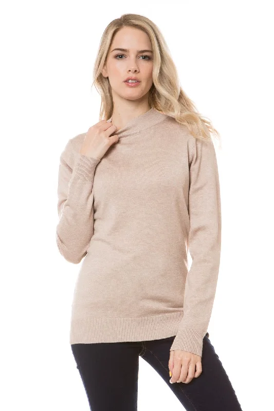 Mocking You Beige Mock Neck Soft Sweater Sequined Glittery Shiny