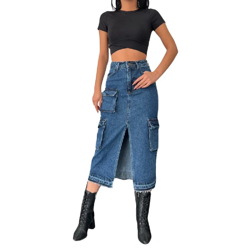 777 PLUS DENIM - Cargo Pocketed Midi Skirt slim fit skirt