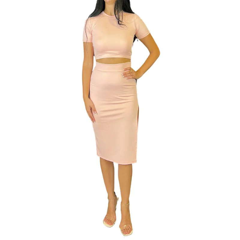 Round Neck Top With Skirt Set linen skirt relaxed
