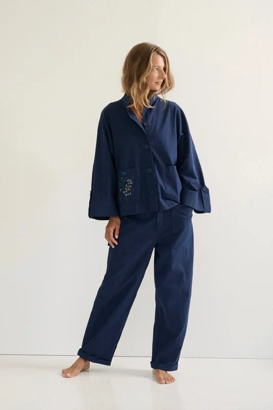 Moshi Moshi Mind Bloom Jacket Crepe - Navy Blue Corduroy Jacket Velvet Jacket Brocade Jacket