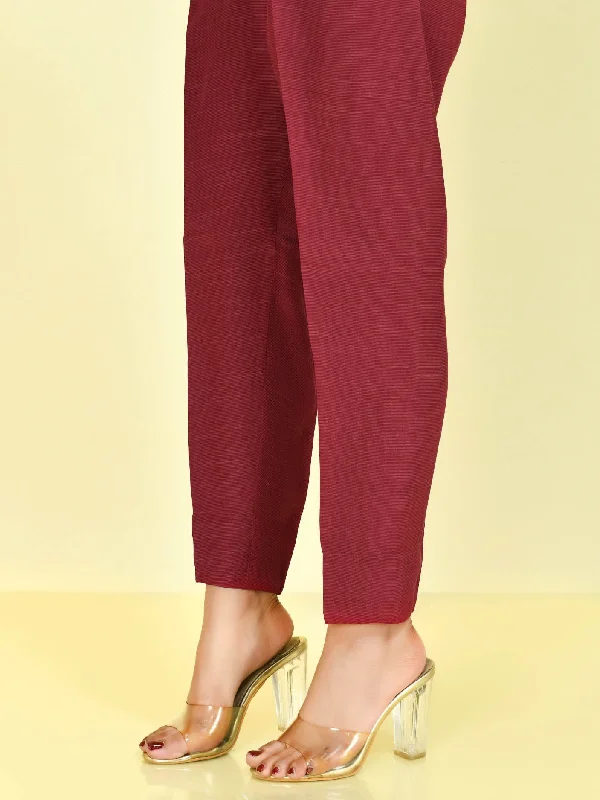 Raw Silk Trouser - Maroon Trousers chic elegant