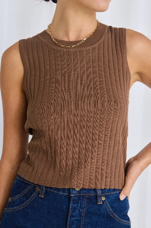 Stories Be Told - Coffee Thesis Rib Fitted Tank - Brown loose fit tank
