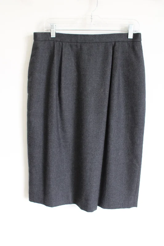 Lands' End Gray Wool Vintage Pencil Skirt | 14 belted skirt waist