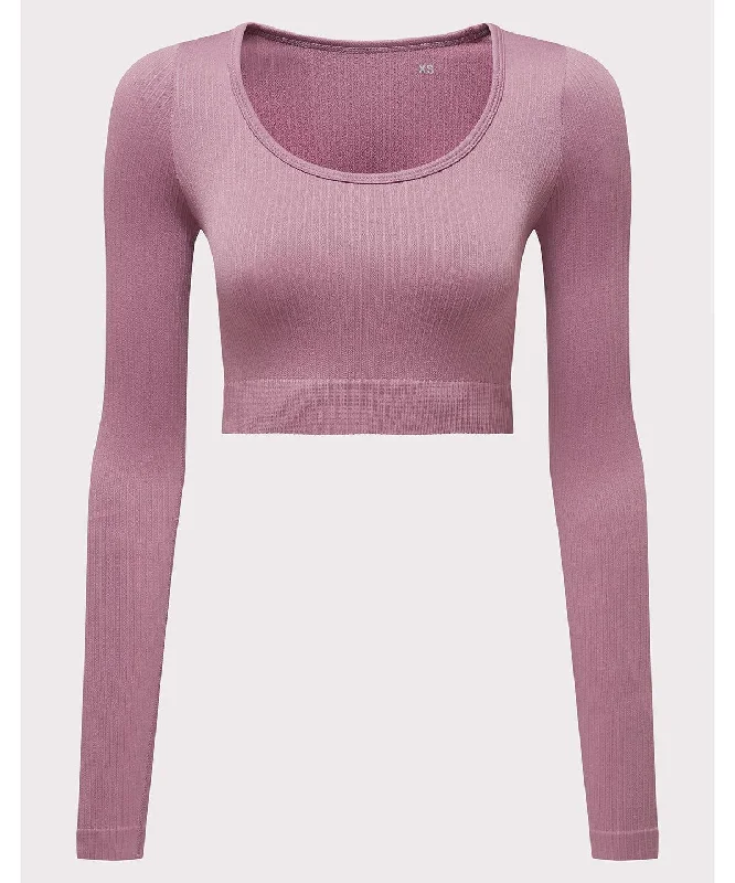 Mauve - Women’s TriDri® ribbed seamless '3D Fit' crop top Collared Crew Neck Turtle Neck