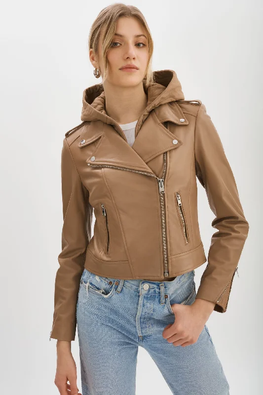 HOLY | Leather Biker Jacket with Removable Hood Satin Jacket Silk Jacket Chiffon Jacket