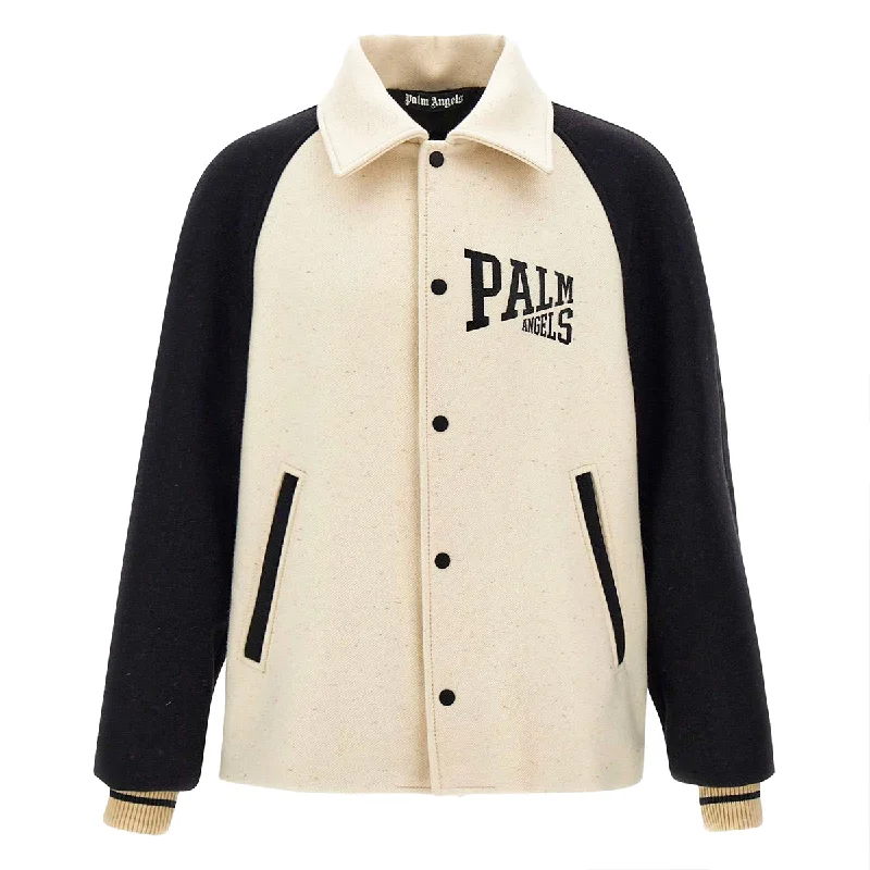 Palm Angels Jackets White Notch Collar Jacket Peter Pan Collar Jacket Cowl Neck Jacket