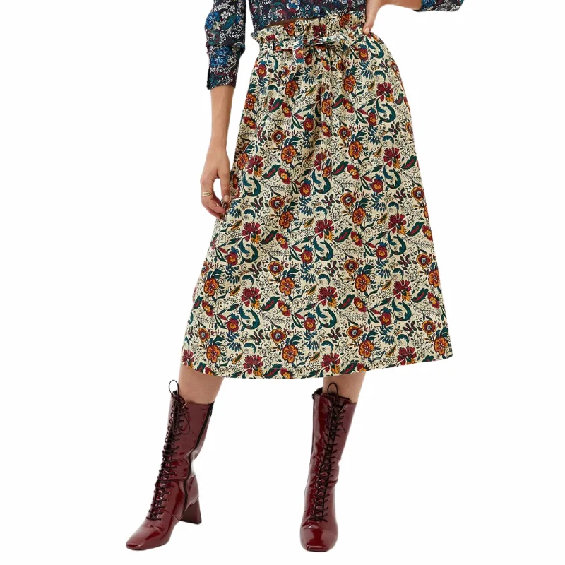 OXXO - Flower print midi skirt leather skirt sleek