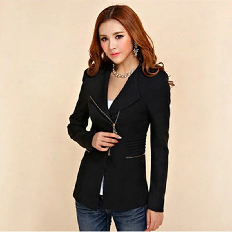 Candy Color Long Sleeve Women Zipper Suit Slim Casual Jacket Coat Outwear Fleece Fabric Down Fabric Feather Fabric