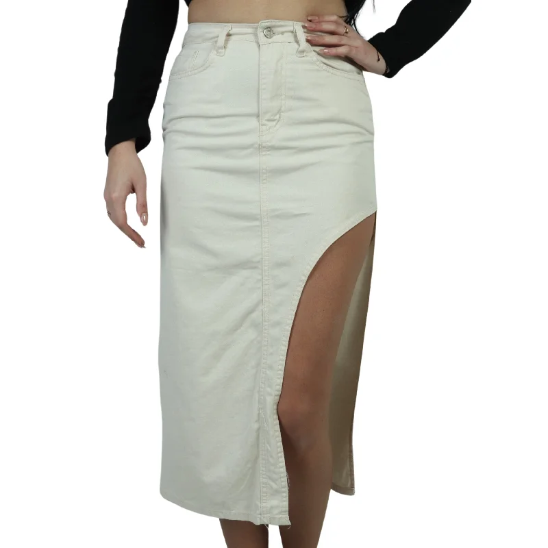 777 PLUS DENIM -  Side-Slit Denim Skirt relaxed fit skirt