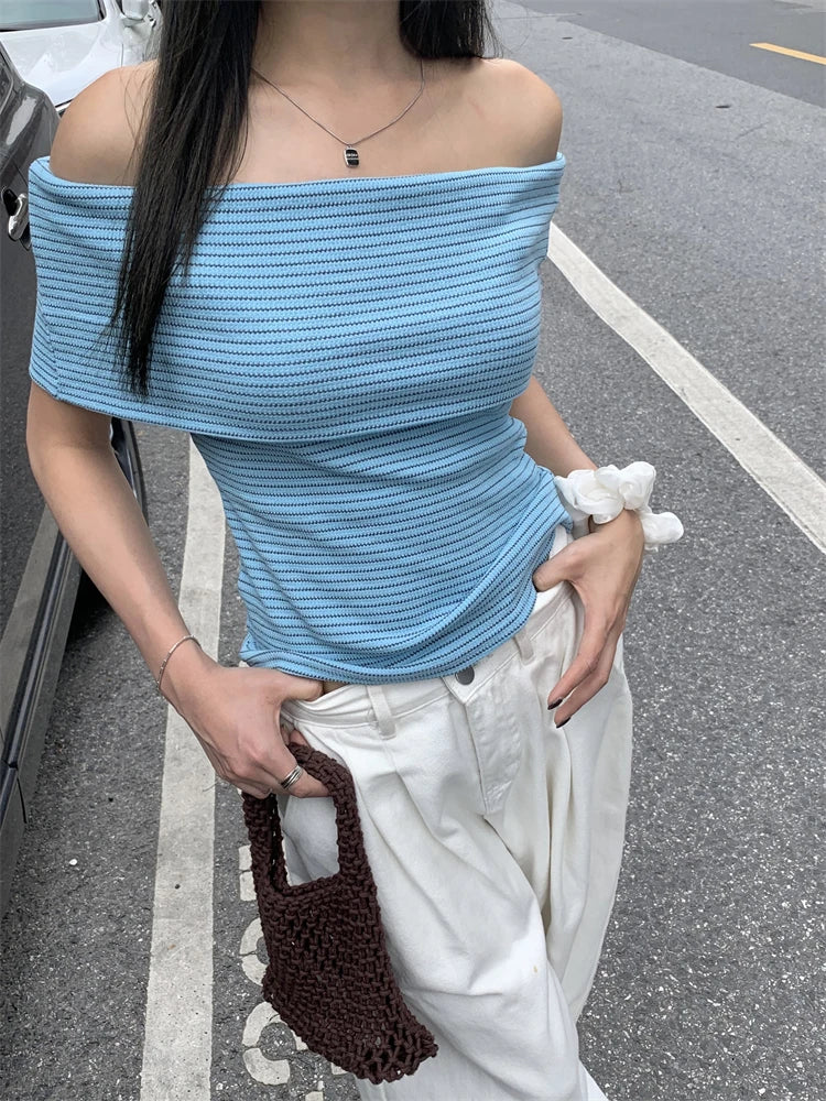 Lunivop Strapless Sexy Tank Top Summer Women Backless Stripe Off Shoulder Wrap Tube Casual Tops Female Sleeveless Crop Top Fashionable Trendy Casual