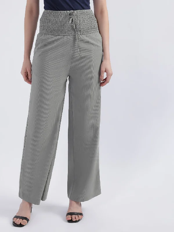 Centre Stage Women Sage Green Self-Design Flared Trouser Trousers Party Sparkling