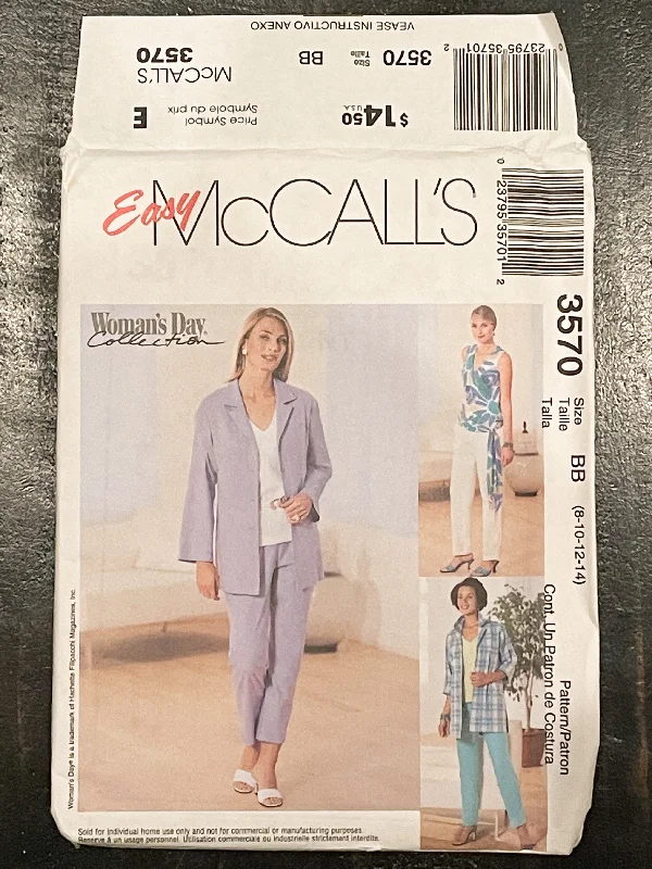 SALE 2002 McCall's 3570 Pattern - Women's Shirt Jacket, Blouse, Sash and Pants FACTORY FOLDED A-Line Jacket Boat Neck Shawl Collar