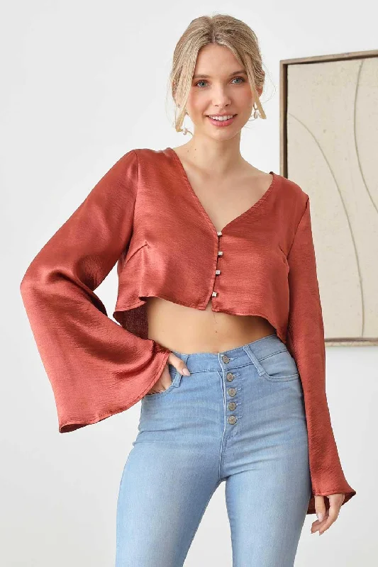 Satin Rhinestone Buttons Closure Crop Top Wool Fabric Cashmere Fabric Tweed Fabric