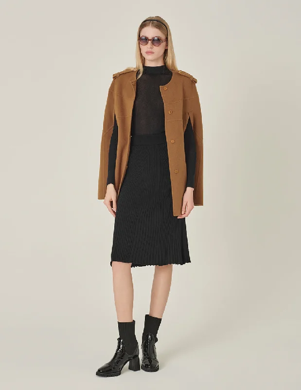 MARYLING Camel Silk Round Collar Cape Jacket Collared Jacket Crew Neck Jacket Turtle Neck Jacket
