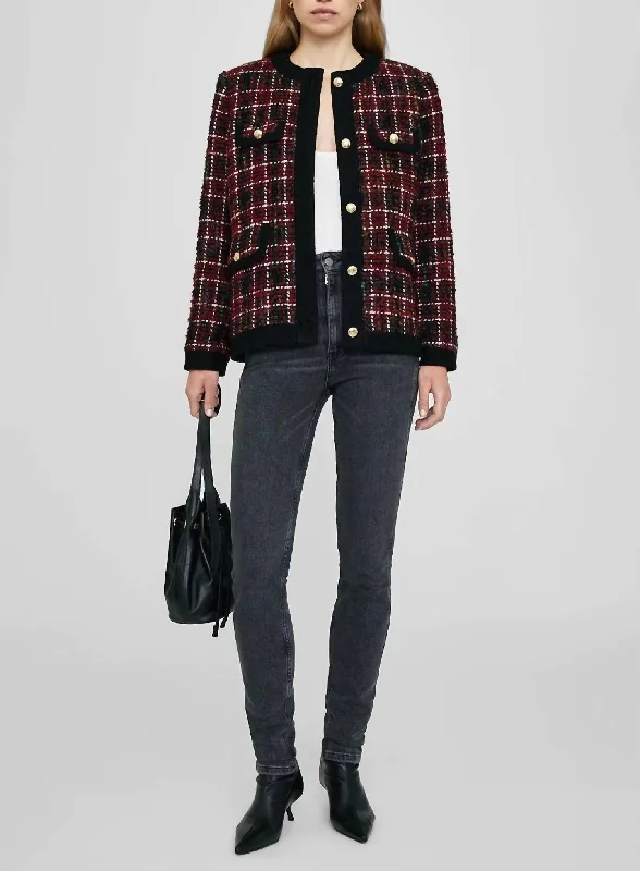 Cherry Plaid Lydia Jacket In Red Front Pockets Side Pockets Patch Pockets