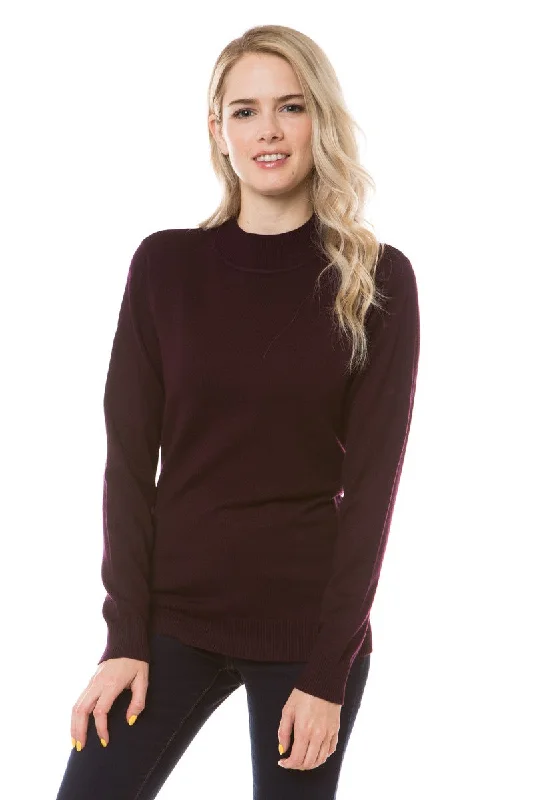 Mocking You Plum Mock Neck Soft Sweater Cashmere Blend Cotton Blend Poly Blend