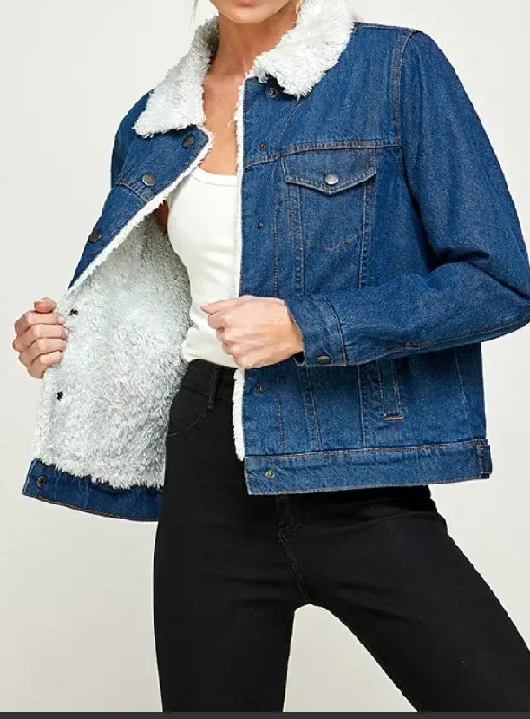 Demin Jacket with Sherpa Medium Wash Satin Jacket Silk Jacket Chiffon Jacket