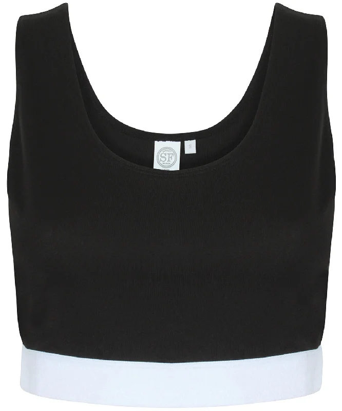 Black/White - Women's fashion crop top Wool Fabric Cashmere Fabric Tweed Fabric