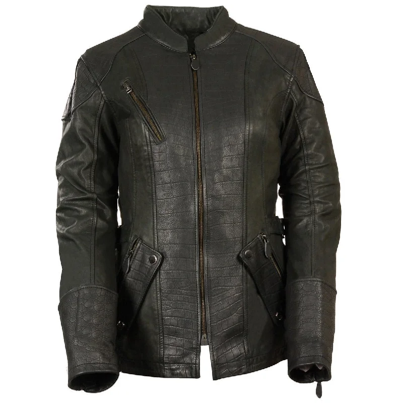 Milwaukee Leather MLL2560 Women's Black 3/4 Length Gator Embossed Leather Jacket Oversized Jacket Tailored Jacket Straight Jacket