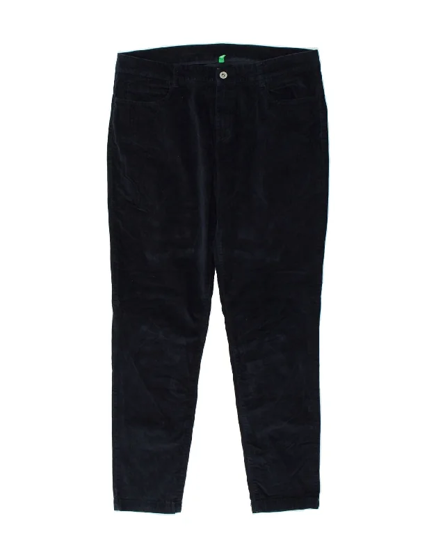 BENETTON Womens Tapered Casual Trousers IT 48 XL W34 L29 Navy Blue Cotton Trousers Occasion Special