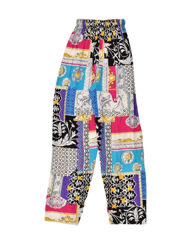 VINTAGE Womens Harem Trousers W26 L29  Multicoloured Patchwork Trousers Solid Black