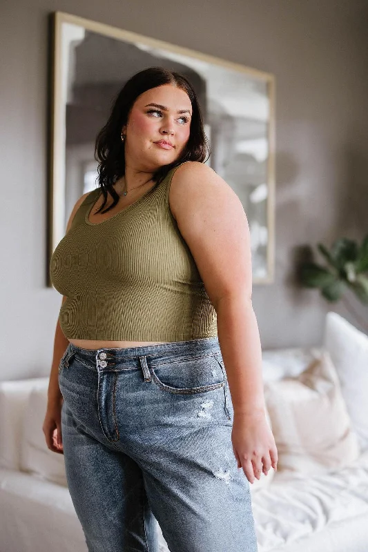 Hazel Blues® |  Relevant Ribbed Seamless Reversible Tank in Moss pastel tank top