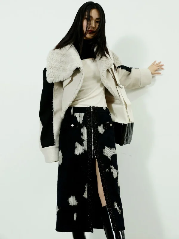 Speckled Corduroy Long-Skirt With Fastener Slit lace skirt romantic