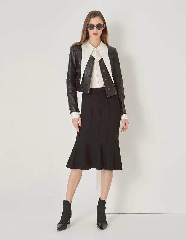 MARYLING Cropped Lambskin Jacket With Buttons Rayon Fabric Velvet Fabric Corduroy Fabric