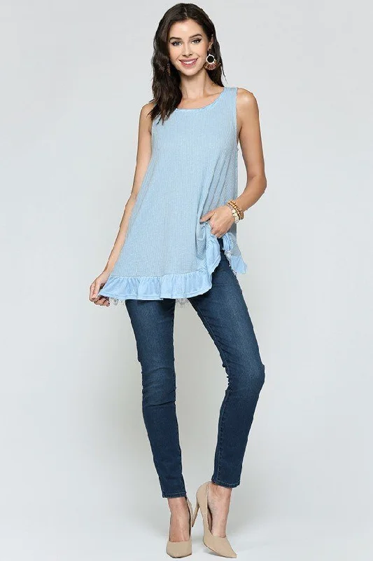 Sleeveless Back Lace Ruffle Detail Tank Top grey tank top