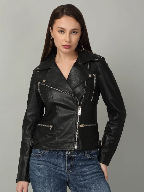 Women Retro Style Black Leather Jacket Appliqued Jacket Beaded Jacket Sequined Jacket