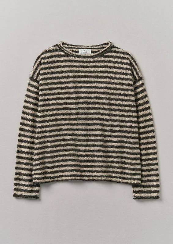 Stripe Alpaca Wool Crew Neck Sweater | Oatmeal/Olive Terry Blend Velvet Blend Canvas Blend