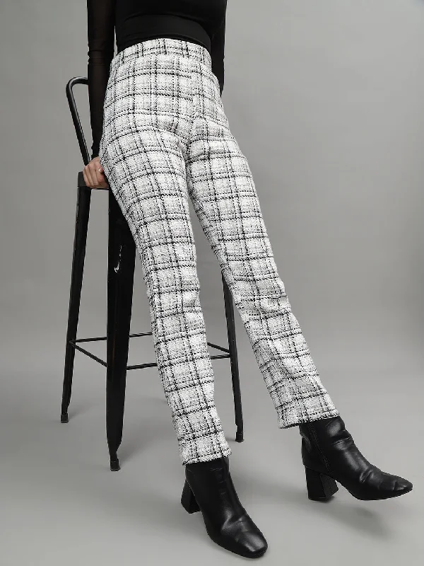 Centre Stage Women White Checked High-Rise Straight Fit Regular Trouser Trousers Review Highly