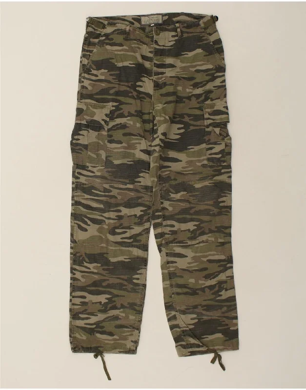 UNIVERS Womens Straight Cargo Trousers IT 42 Medium W32 L30  Khaki Trousers Spring Floral